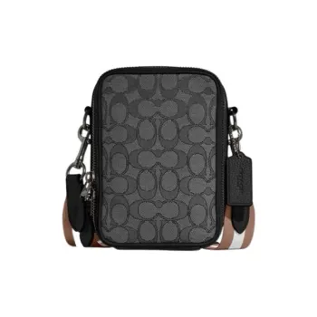 COACH Stanton Canvas With Leather Cell Phone Pouch, Shoulder Bag, Crossbody Bag Mini Men's Black Monogram