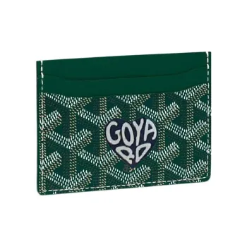 GOYARD Saint-Sulpice Canvas With Leather Dog's Teeth Card Clip Card Holder Unisex Green With Dark Blue Small Heart