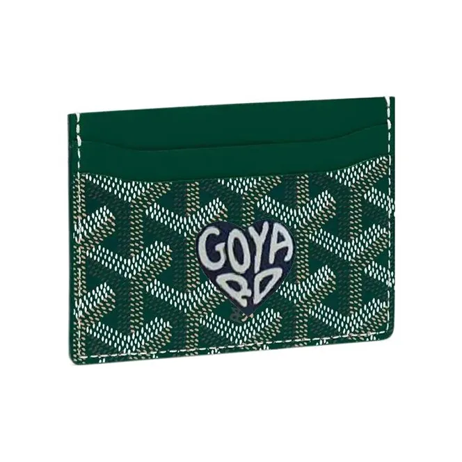 GOYARD Saint-Sulpice Canvas With Leather Dog's Teeth Card Clip Card Holder Unisex Green With Dark Blue Small Heart-0