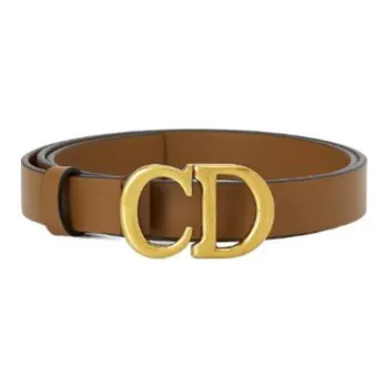 DIOR CD Label Smooth Buckle Leather Belts Women's Brown Width: 2CM