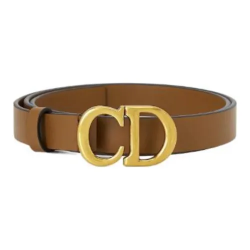 DIOR CD Label Smooth Buckle Leather Belts Women's Brown Width: 2CM