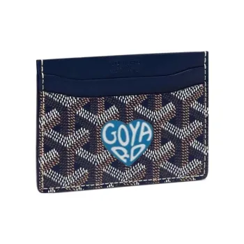 GOYARD Saint-Sulpice Canvas With Leather Dog's Teeth Card Clip Card Holder Unisex Navy Blue Spell Sky Blue Little Heart