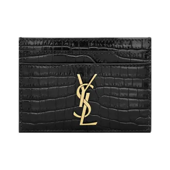 SAINT LAURENT CASSANDRE Cow Leather Wallets Card Holders Women's Black