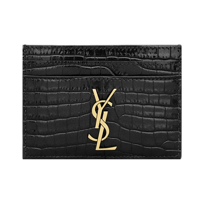 SAINT LAURENT CASSANDRE Cow Leather Wallet, Card Holder Women's Black-0