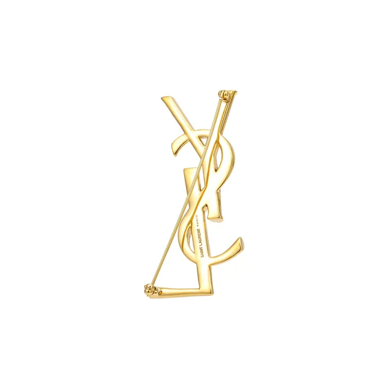 SAINT LAURENT Textured Logo Letter Brooch-4
