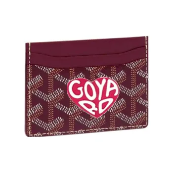 GOYARD Saint-Sulpice Canvas With Leather Card Clip Card Holder Unisex Burgundy & Peach Pink Small Heart