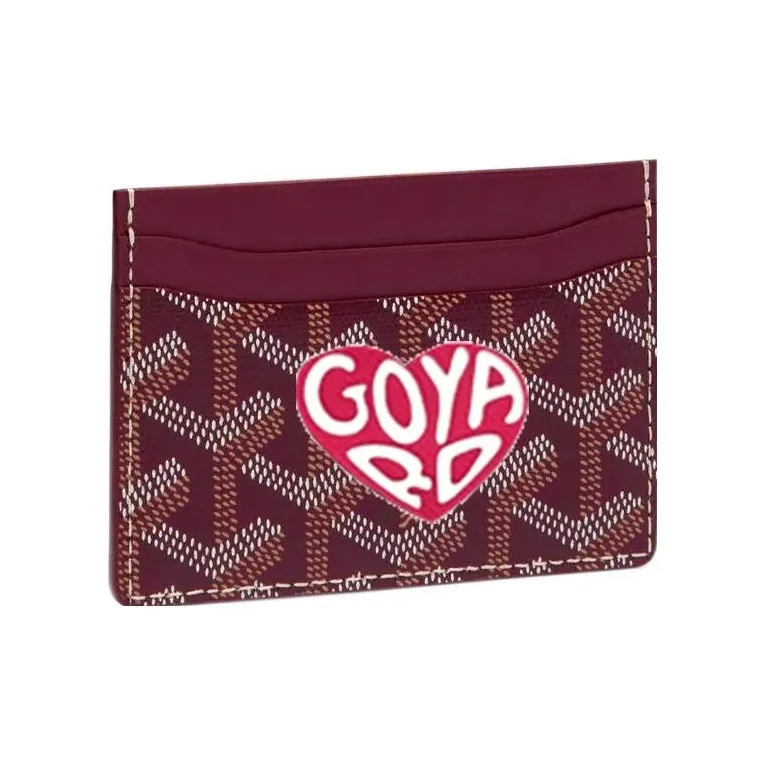 GOYARD Saint-Sulpice Canvas With Leather Card Clip Card Holder Unisex Burgundy & Peach Pink Small Heart-0