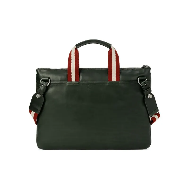 BALLY Leather Briefcase, Shoulder Bag, Crossbody Bag, Handbag Men's Dark Ink Green-2