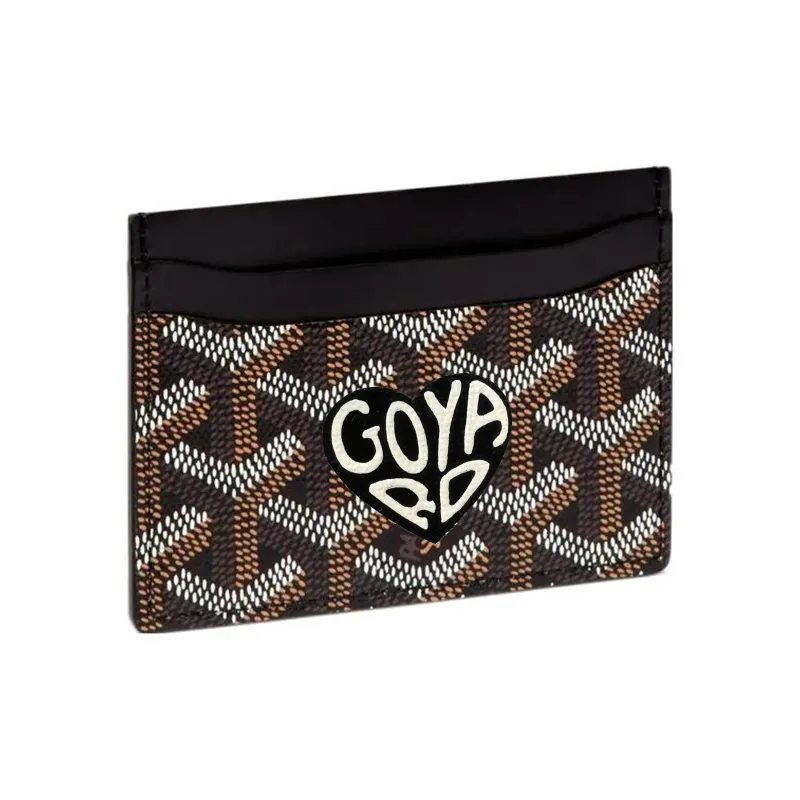 GOYARD Saint-Sulpice Canvas With Leather Dog's Teeth Card Clip Card Holder Unisex Black Spells Black Little Hearts-0