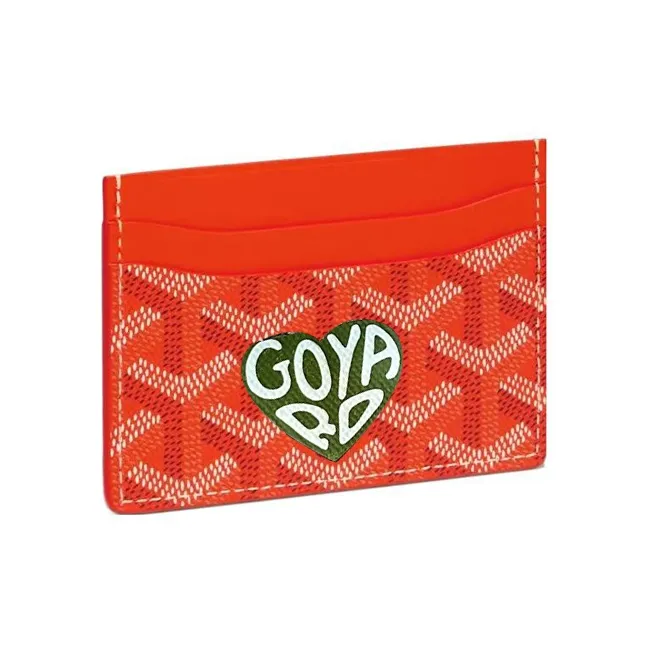 GOYARD Saint-Sulpice Canvas With Leather Dog's Teeth Card Clip Card Holder Unisex Orange 'Pineapple' Green Small Heart-0
