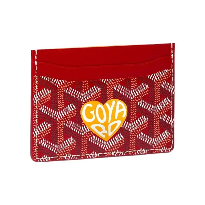GOYARD Saint-Sulpice Canvas With Leather Dog's Teeth Card Clip Card Holder Unisex Red & Yellow Small Heart-0