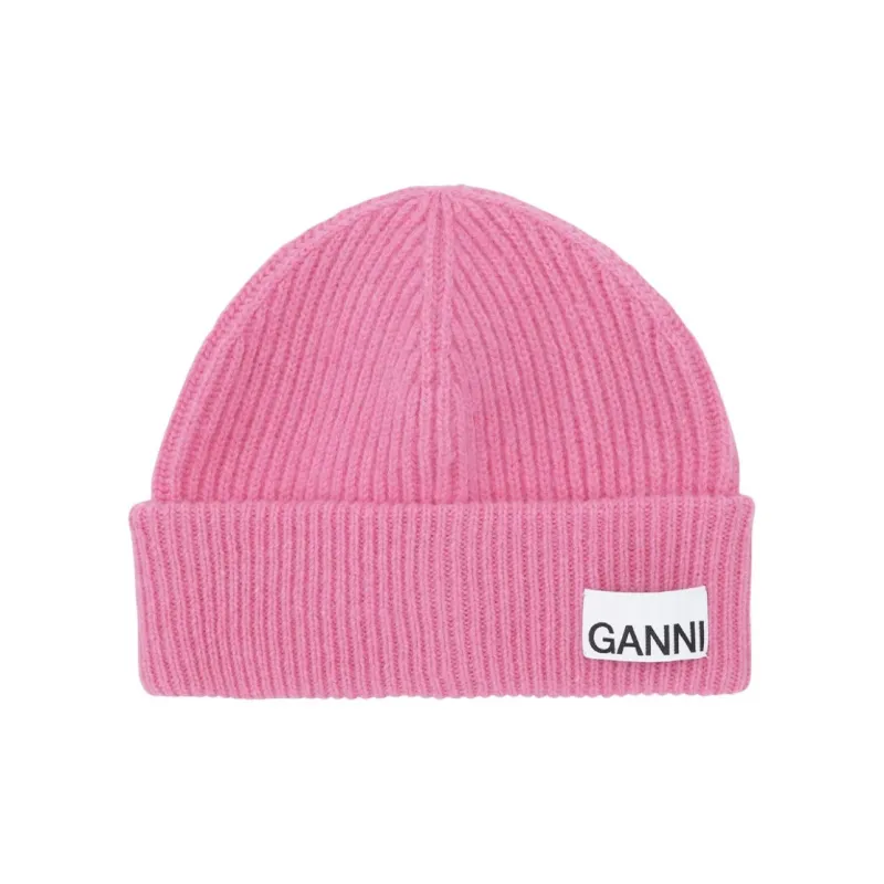 GANNI Logo-patch Ribbed Beanie-0