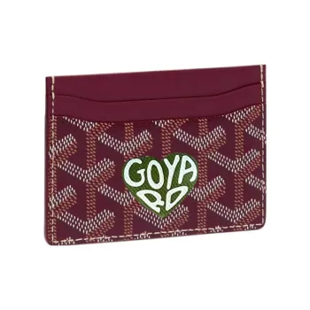 GOYARD Saint-Sulpice Canvas With Leather Dog's Teeth Card Clip Card Holder Unisex Burgundy & Green Small Heart