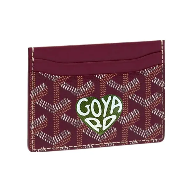 GOYARD Saint-Sulpice Canvas With Leather Dog's Teeth Card Clip Card Holder Unisex Burgundy & Green Small Heart-0