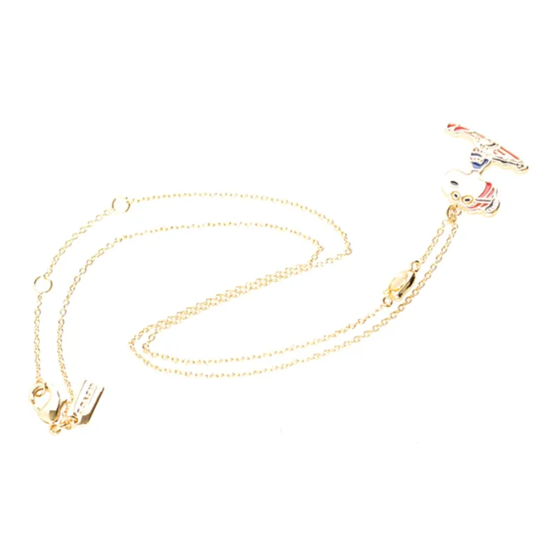 COACH Metal Enamel Glass Cubic Zirconia Necklaces Unisex Gold-4