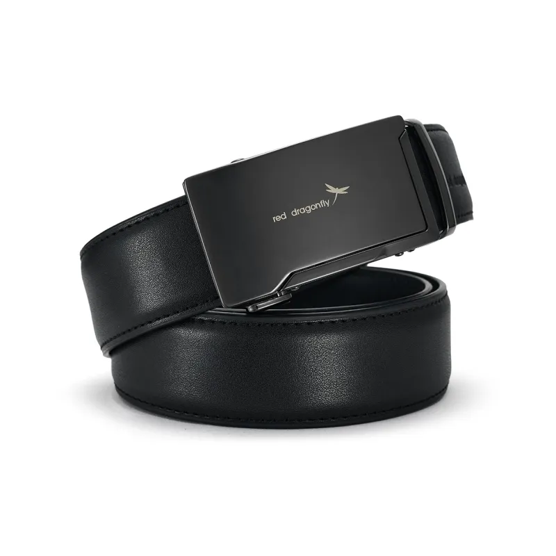 RED DRAGONFLY Business Casual Top Grain Cow Leather Adjustable Automatic Buckle Belt Men's Black Width 3.5cm-3