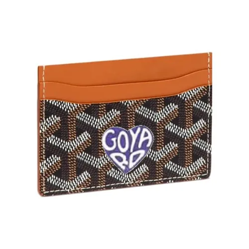 GOYARD Saint-Sulpice Canvas With Leather Dog's Teeth Card Clip Card Holder Unisex Tan & Purple Small Heart