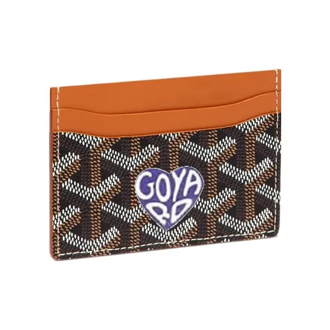 GOYARD Saint-Sulpice Canvas With Leather Dog's Teeth Card Clip Card Holder Unisex Tan & Purple Small Heart-0