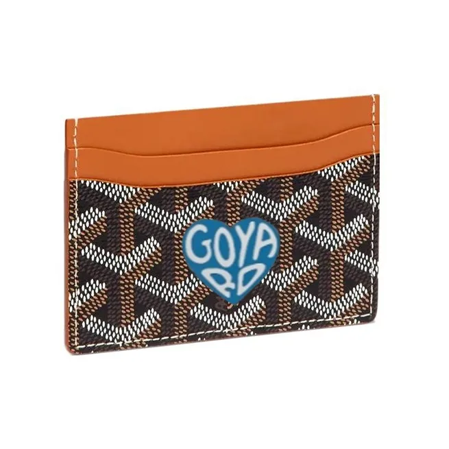 GOYARD Saint-Sulpice Canvas With Leather Dog's Teeth Card Clip Card Holder Unisex Tan & Sky Blue Small Heart-0