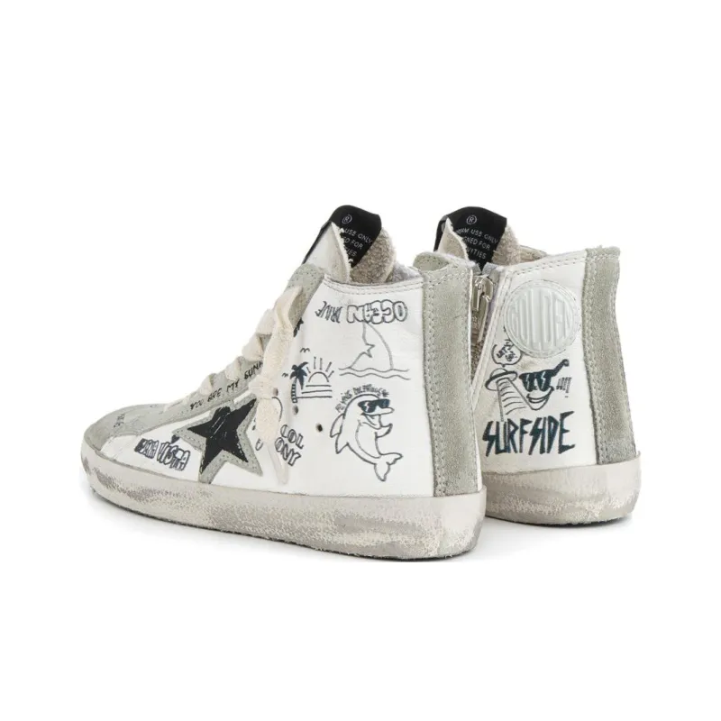 Golden Goose Francy Abrasion Resistant High Top Skateboard Shoes Women's Gray White-2