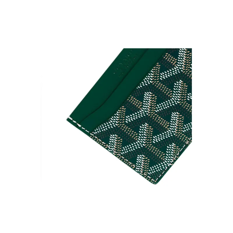 GOYARD Saint-Sulpice Canvas With Leather Dog's Teeth Card Clip Card Holder Unisex Green With Dark Blue Small Heart-3