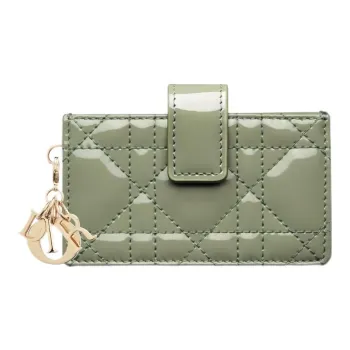 DIOR Lady Dior Patent Leather Calfskin Card Clip Card Holder Women's Light Cactus Green