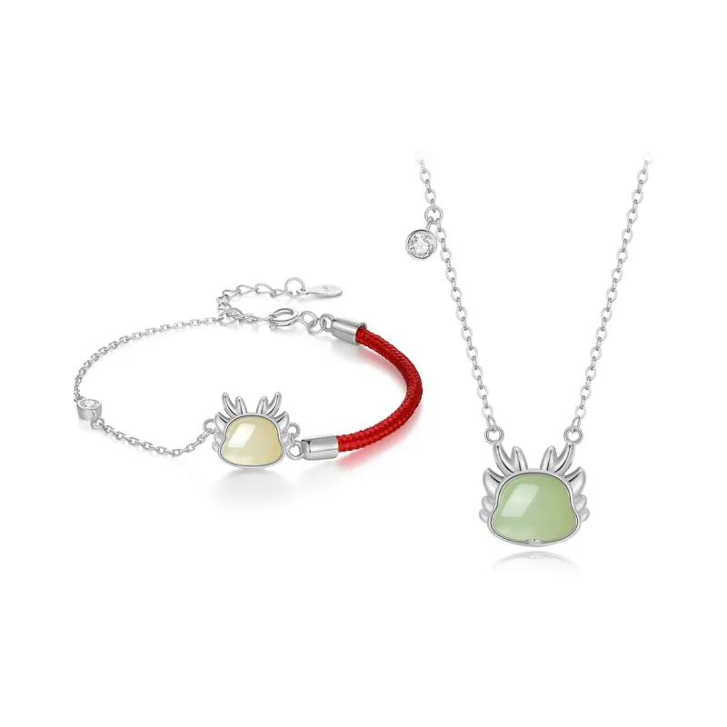 Olampe S999 Fine Silver Hetian Jade Bracelets Women's Pale Greenish-White Jade-16