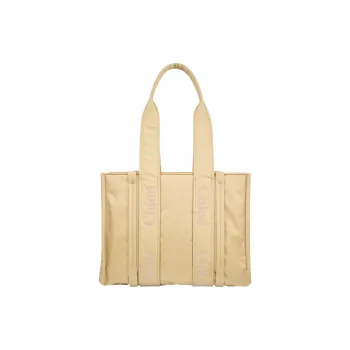 Chloe Woody Nylon Tote Bag, Shopping Bag, Handbag Medium Size Women's Sand Earth Tone