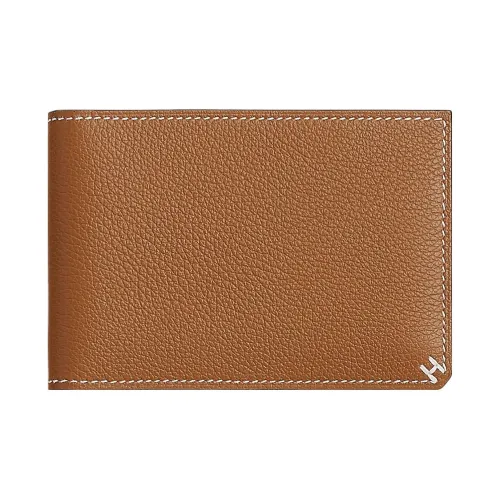 HERMES Card Holders 37 Gold Brown