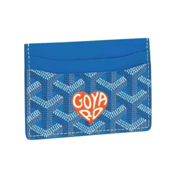 GOYARD Saint-Sulpice Canvas With Leather Dog's Teeth Card Clip Card Holder Unisex Sky Blue Spells Orange Small Hearts