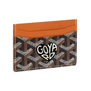 GOYARD Saint-Sulpice Canvas With Leather Dog's Teeth Card Clip Card Holder Unisex Tan & Black Small Heart