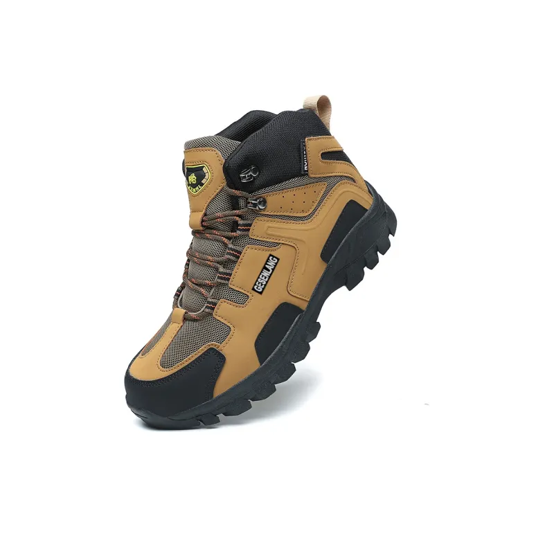 GESENLANG Wear Resistant Water Resistant Slip Resistant High Top Outdoor Shoes Men's Brown-4