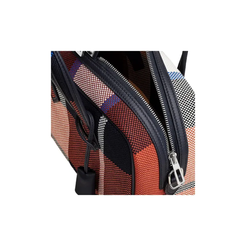 HERMES Canvas With Swift Calfskin Handbag Mini Women's Marine Blue & Light Beige & Black & Brick Red & Indigo Blue-2
