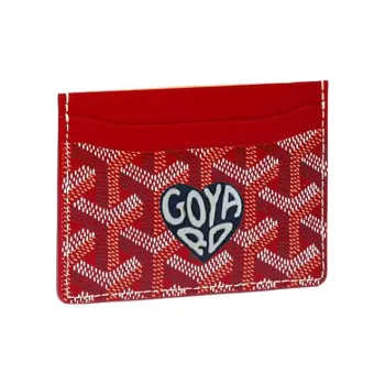 GOYARD Saint-Sulpice Canvas With Leather Dog's Teeth Card Clip Card Holder Unisex Red & Dark Blue Small Heart