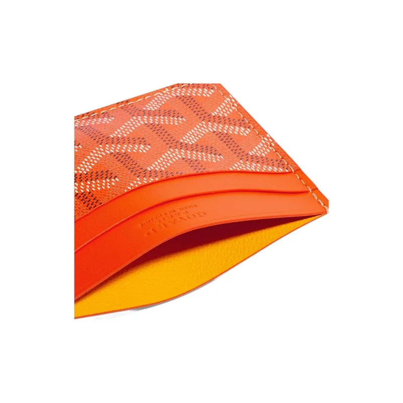 GOYARD Saint-Sulpice Canvas With Leather Dog's Teeth Card Clip Card Holder Unisex Orange Multicolor With Purple Heart-1