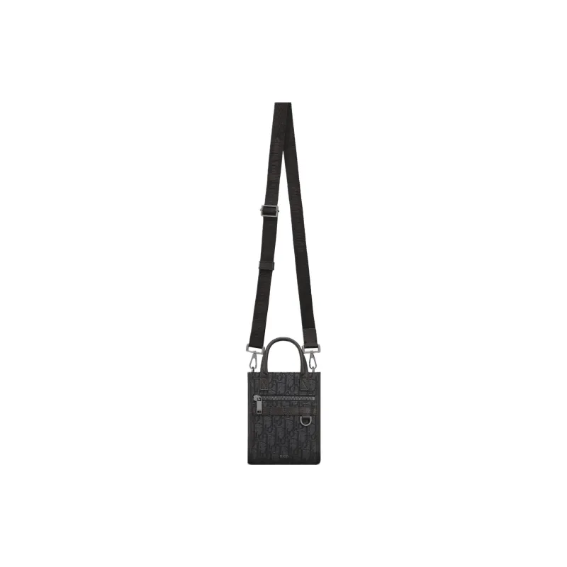 DIOR Oblique Printed Fabric Grain Embossed Cow Leather Handbag Shoulder Bag Crossbody Bag Mini Men's Black-1