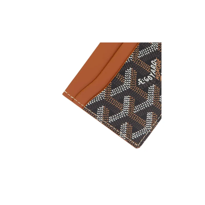 GOYARD Saint-Sulpice Canvas With Leather Dog's Teeth Card Clip Card Holder Unisex Tan & Sky Blue Small Heart-2