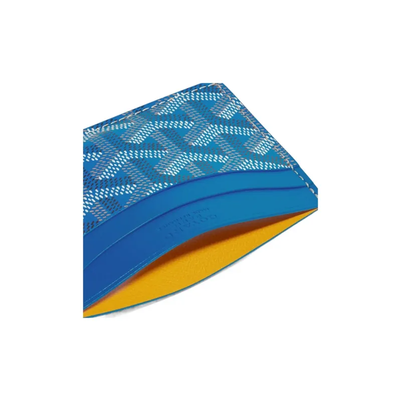 GOYARD Saint-Sulpice Canvas With Leather Dog's Teeth Card Clip Card Holder Unisex Sky Blue Spell Yellow Small Hearts-2