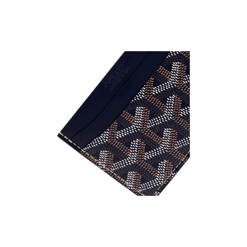 GOYARD Saint-Sulpice Canvas With Leather Dog's Teeth Card Clip Card Holder Unisex Navy Blue Spells Yellow Little Hearts-1