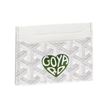GOYARD Saint Sulpice Canvas With Leather Dog's Teeth Card Clip Card Holder Unisex White Spells Green Small Hearts