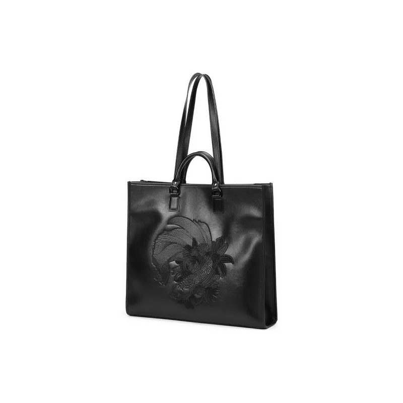 Yawei Kuroda PU Tote Handbag Shoulder Bag Large Size Unisex Black-3