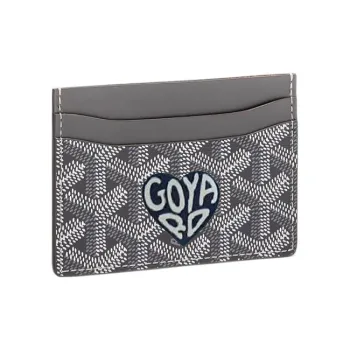 GOYARD Saint-Sulpice Canvas With Leather Dog's Teeth Card Clip Card Holder Unisex Gray With Dark Blue Heart Design