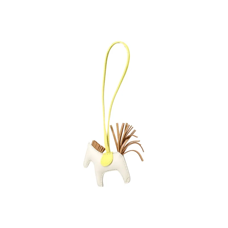 HERMES Leather Pendants Unisex Chalk White/Tea Brown-3