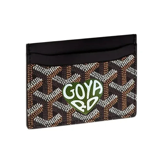 GOYARD Saint-Sulpice Canvas With Leather Dog's Teeth Card Clip Card Holder Unisex Black Spell Green Small Hearts-0