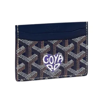 GOYARD Saint-Sulpice Canvas With Leather Dog's Teeth Card Clip Card Holder Unisex Navy Blue Spell Purple Small Hearts