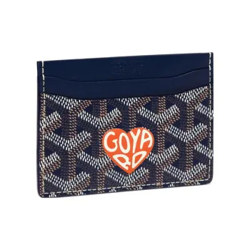 GOYARD Saint-Sulpice Canvas With Leather Dog's Teeth Card Clip Card Holder Unisex Navy Blue Spell Orange Little Heart