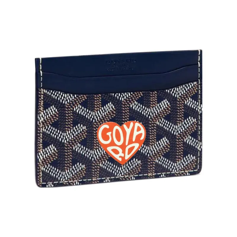 GOYARD Saint-Sulpice Canvas With Leather Dog's Teeth Card Clip Card Holder Unisex Navy Blue Spell Orange Little Heart-0