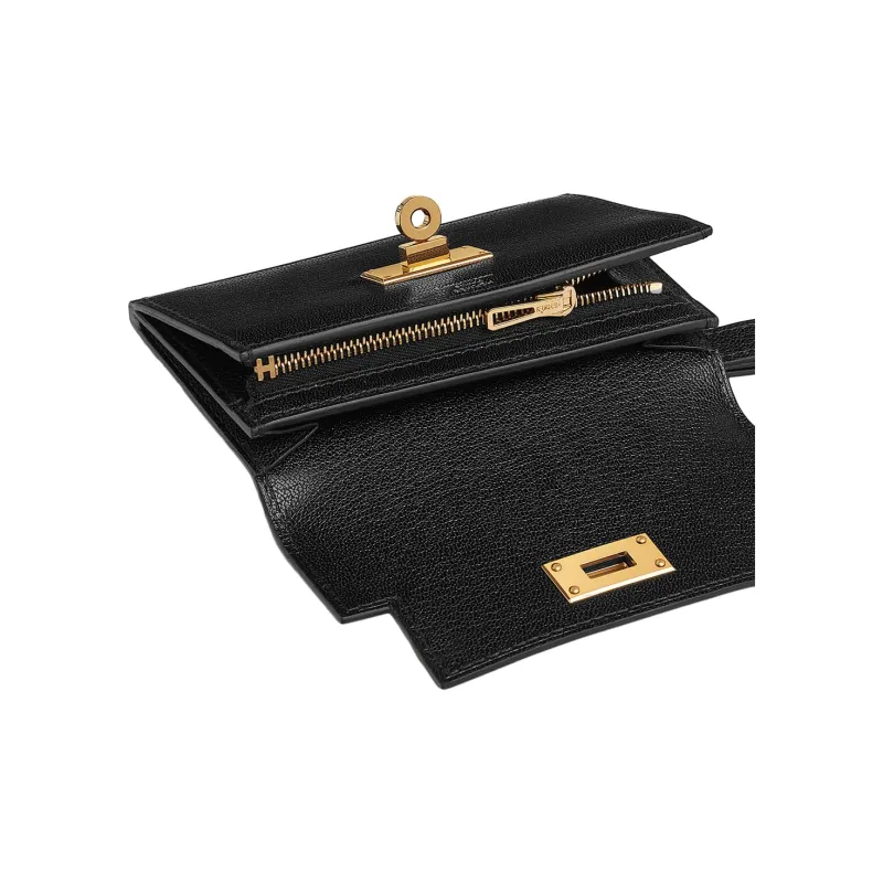 HERMES Kelly Pocket Chamkila Goat Skin Clutches Wallets Women's 89 Noir Black-2