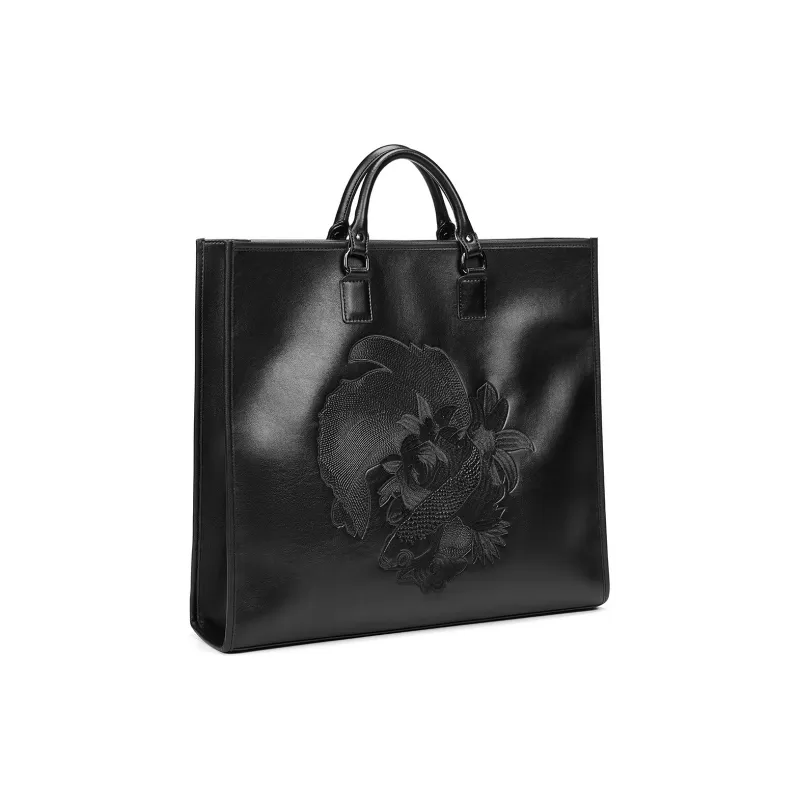 Yawei Kuroda PU Tote Handbag Shoulder Bag Large Size Unisex Black-1