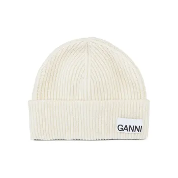GANNI Logo-appliqué Ribbed Beanie